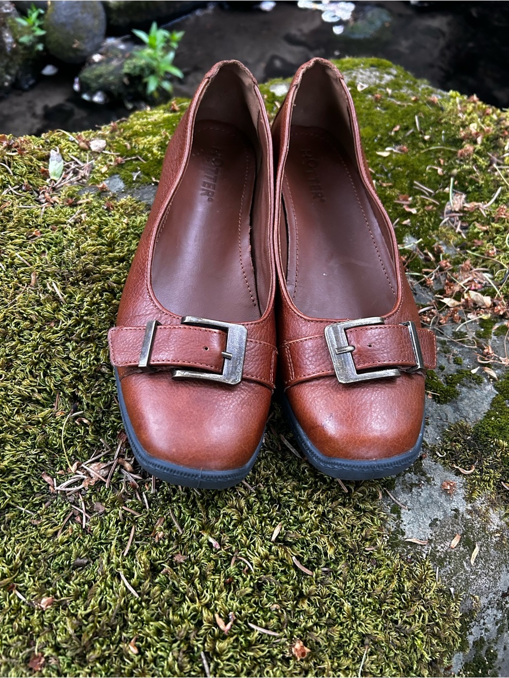 Hotter Women's Brown Leather Buckle Flats